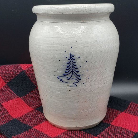 SOLD Eldreth Pottery Vase Santa Blue Salt Glaze 8" Signed Dated 1990 - Picture 3 of 12